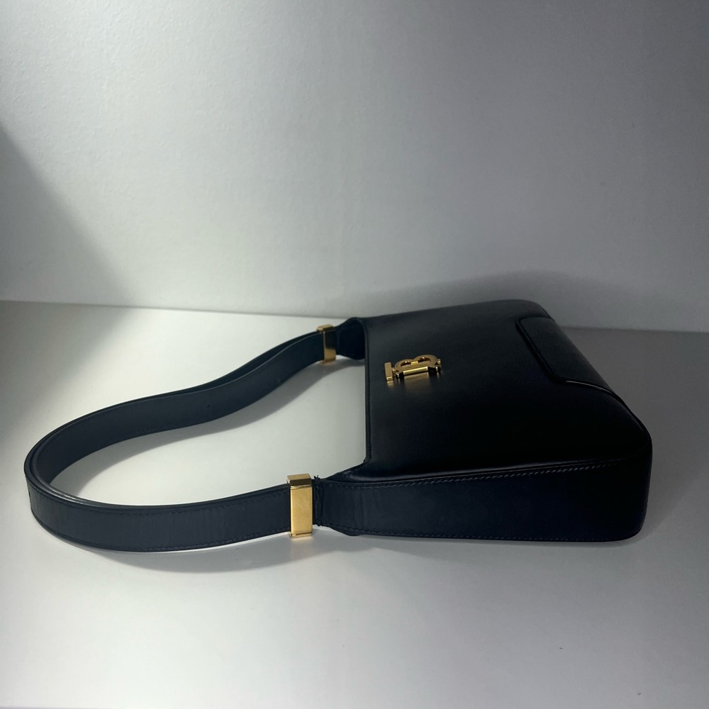 Burberry Black Leather TB Monogram Shoulder Bag Purse - Picture 13 of 14